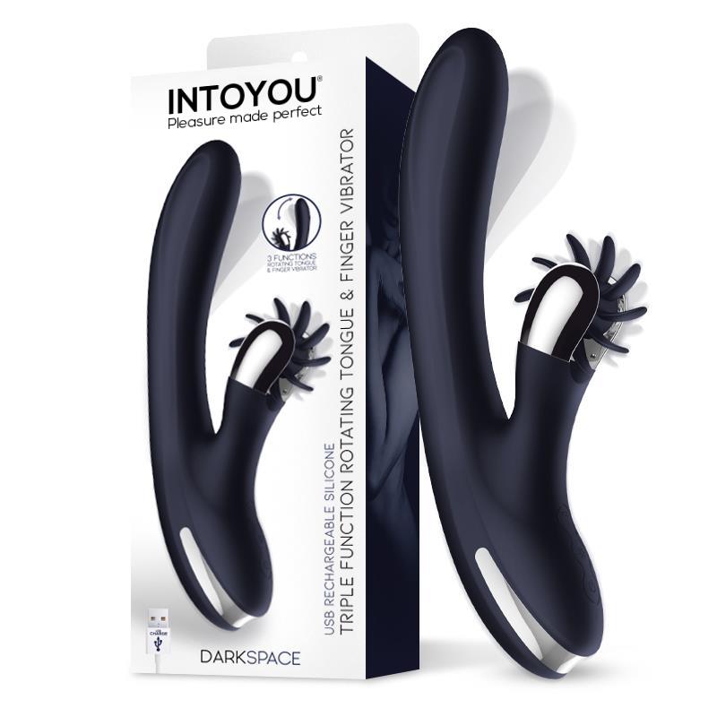INTOYOU Darkspace Vibrador con Lenguas Rotadora y Movimiento Finger Azul