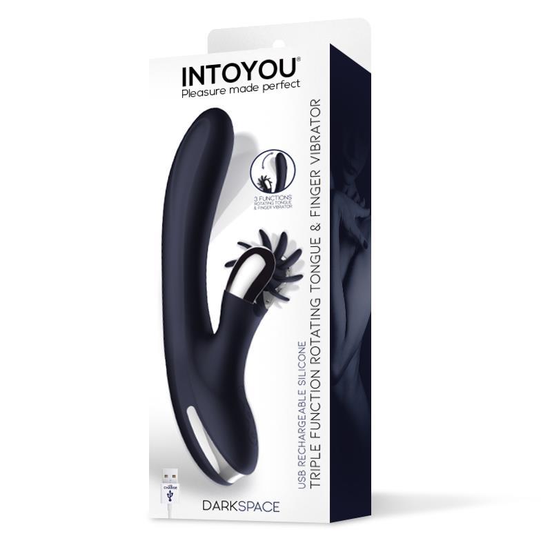 INTOYOU Darkspace Vibrador con Lenguas Rotadora y Movimiento Finger Azul